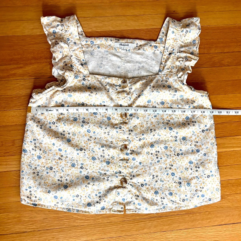 Madewell Linen-Blend Ruffle Strap Button Up Top S Folkmagic Floral Fairy Goblin - Picture 8 of 10